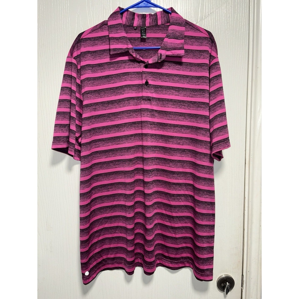 ADIDAS Golf‎ Polo Shirt Men 2XL Black Fuchsia Two Color Striped Performance